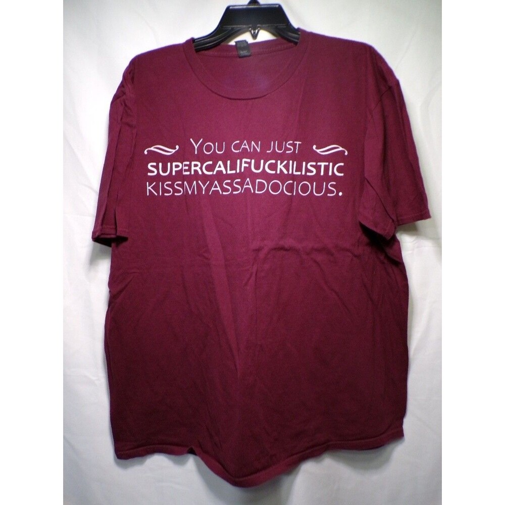 Anvil Men's XL Maroon Funny Graphic T Shirt Supercalifuckilistic Crew
